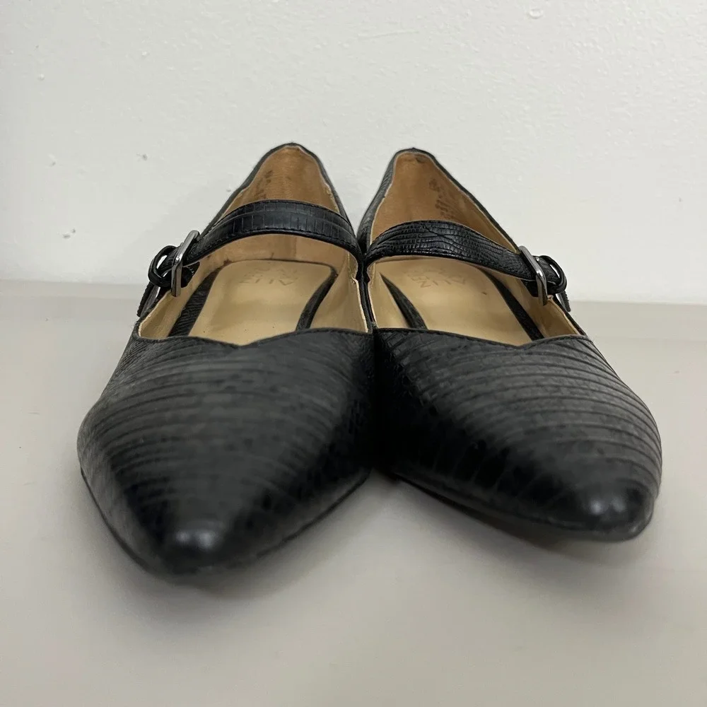 Naturalizer Florencia Mary Jane Pointed Toe Pumps 7.5M Faux Lizard Block Heel